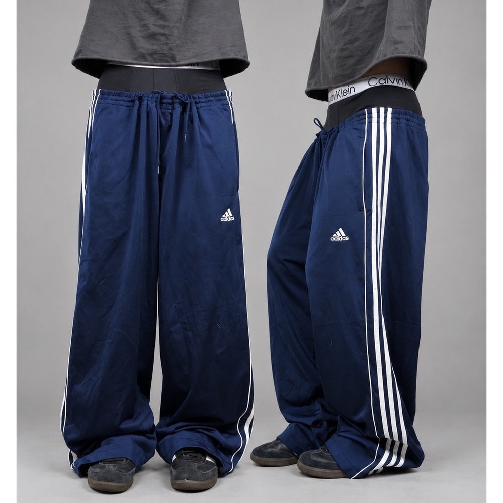 Adidas XXL Baggy Y2K Navy Blue Track Pants 3-Stripe Sweatpants Wide Leg